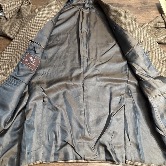 Hickey Freeman Blazer Men 40R Houndstooth Brown Plaid Wool Cashmere Sport Coat - Picture 11 of 14